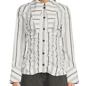 GANNI Ruched striped cotton-poplin shirt